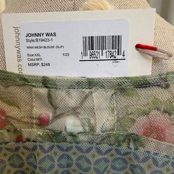 Johnny Was Biya XXL embroidered mesh top blouse with Cream Tank NWT green blue - Picture 4 of 13